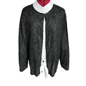 Vintage JMD New York‎ Women’s Size 1X 100% Silk Floral Beaded Evening Cardigan